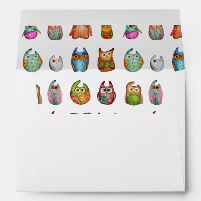 Cute Owls Animal Pretty Colourful Watercolor Envelope (Back (Bottom))