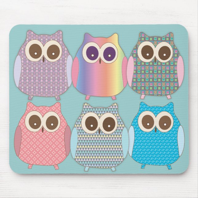 Cute Owls Assorted Colours Mouse Mat (Front)