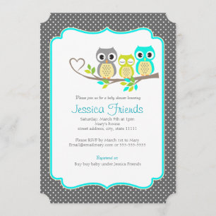 cute owls baby boy shower 5" X 7" invitation card