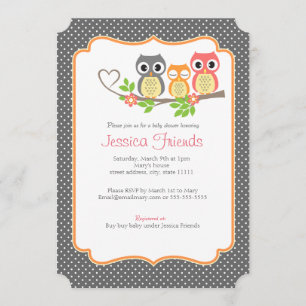 cute owls baby girl shower 5" X 7" invitation card