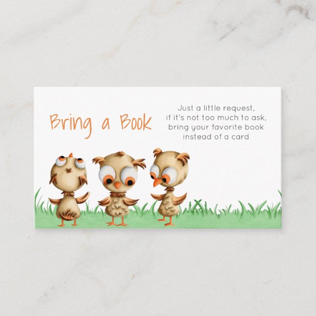 Cute Owls Baby Shower Bring a Book Enclosure Card (Front)