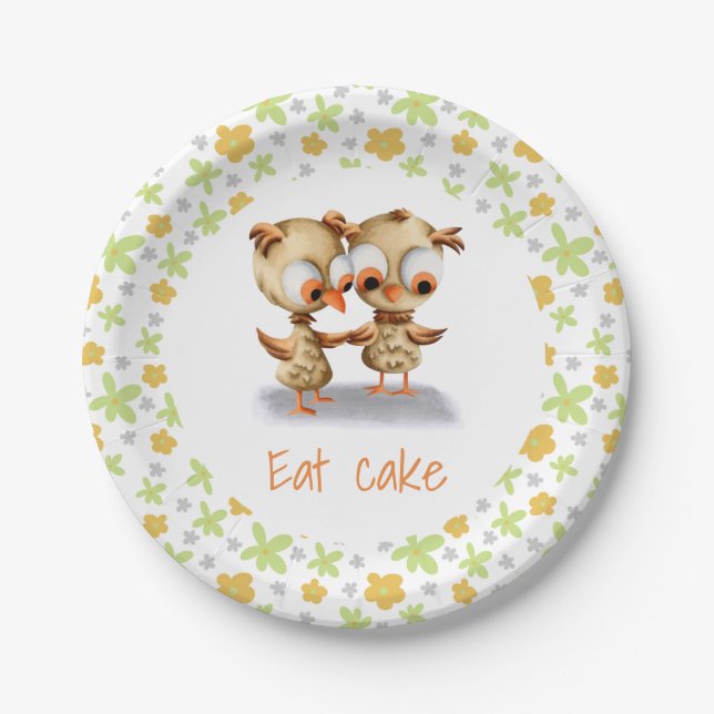 Cute Owls Baby Shower Paper Plate (Front)