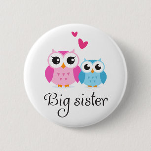 Cute owls big sister little brother cartoon 6 cm round badge