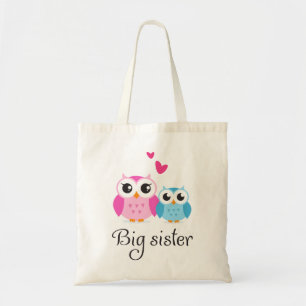 Cute owls big sister little brother cartoon tote bag