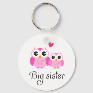 Cute owls big sister little sister cartoon key ring