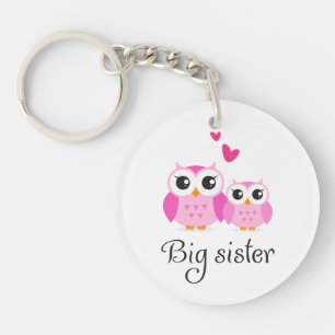 Cute owls big sister little sister cartoon key ring