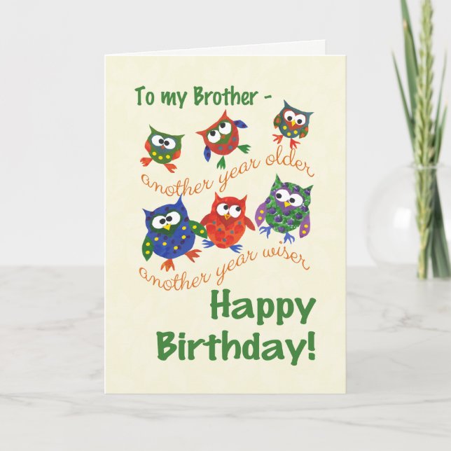 Cute Owls Birthday Card for a Brother (Front)