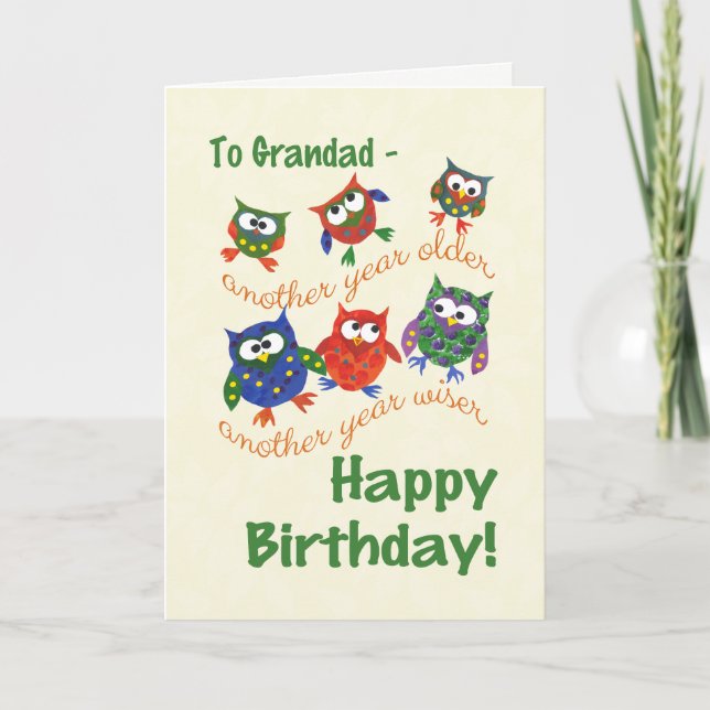 Cute Owls Birthday Card for a Grandad (Front)