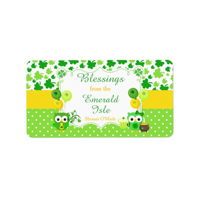 Cute Owls Blessings St Patrick's Day Label (Front)
