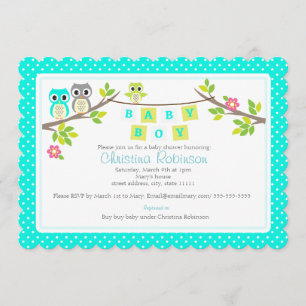 cute owls boy baby shower invitation