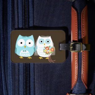 Cute Owls Bride and Groom Newlyweds Mr. and Mrs. Luggage Tag