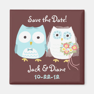 Cute Owls Bride and Groom Save the Wedding Date Magnet