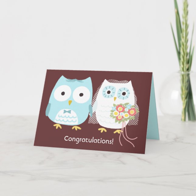 Cute Owls Bride and Groom Wedding Congratulations Card (Front)
