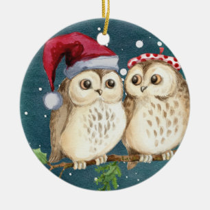 Cute Owls Christmas Ceramic Tree Decoration