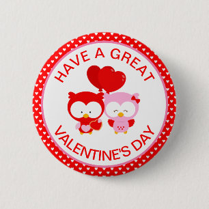 Cute Owls Couple and Hearts Valentine's Day 6 Cm Round Badge
