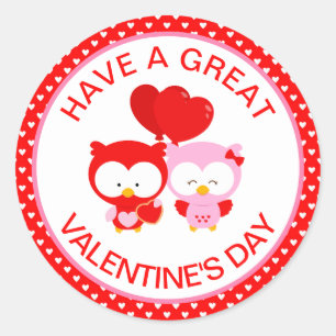 Cute Owls Couple and Hearts Valentine's Day Classic Round Sticker