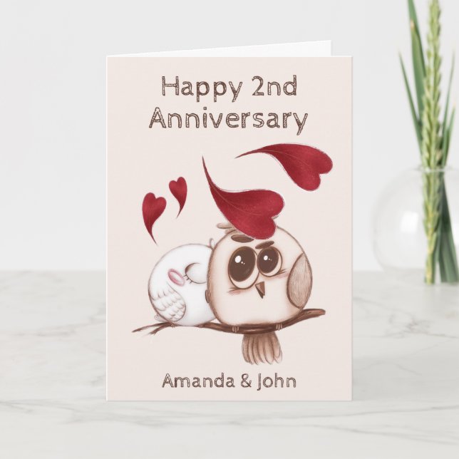 Cute Owls Couple Anniversary Personalised Card  (Front)