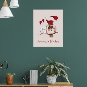 Cute Owls Couple Names Personalised Poster