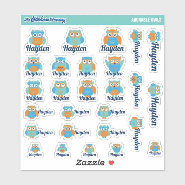 Cute Owls Custom Name Labels | School (Sheet)