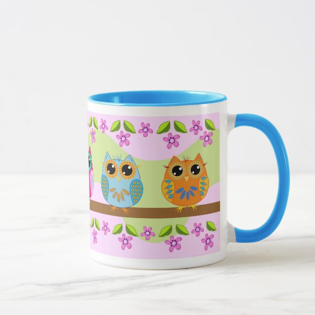 Cute Owls, flowers and leaves Mug (Right)
