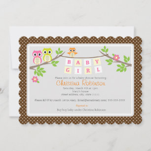 cute owls girl baby shower 5" X 7" invitation card