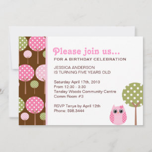 Cute Owls Girls Birthday Party Invitation