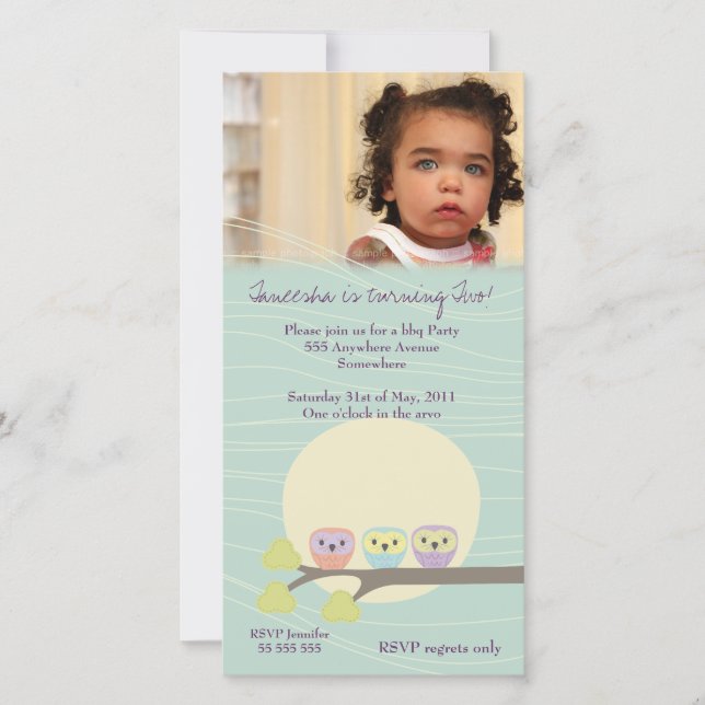 Cute Owls Girls Birthday Party Premium Invite (Front)