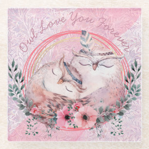 Cute Owls Glass Coaster