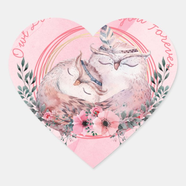 Cute Owls Heart Sticker (Front)