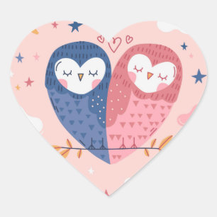 Cute Owls Heart Sticker