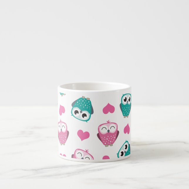 Cute Owls & Hearts Expresso Mug (Front)