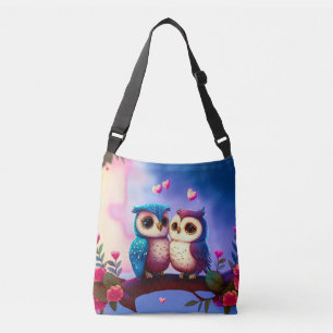 Cute Owls Hearts Valentine Inspired Artwork   Crossbody Bag