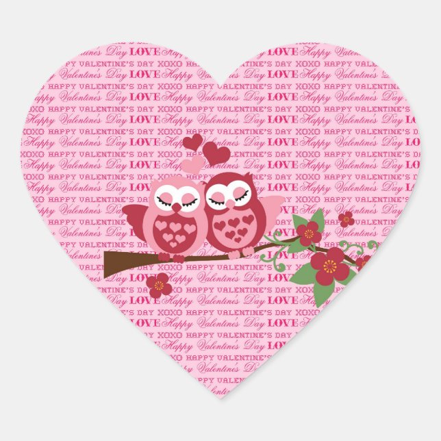 Cute Owls in Love Happy Valentine's Day Gifts Heart Sticker (Front)