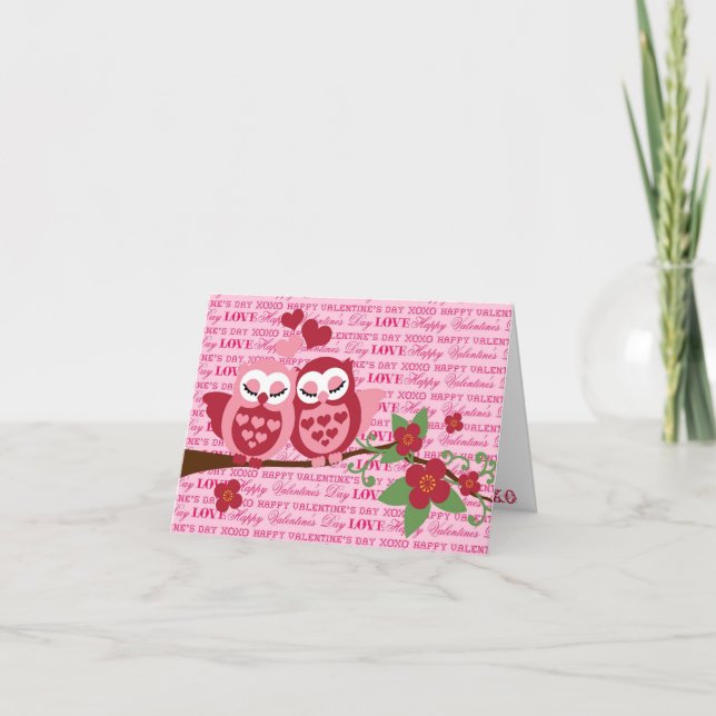 Cute Owls in Love Happy Valentine's Day XOXO Card (Front)