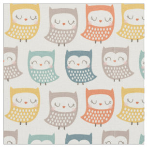 Cute Owls in muted fall colors on cream Fabric