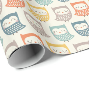 Cute Owls in muted fall colours on cream Wrapping Paper