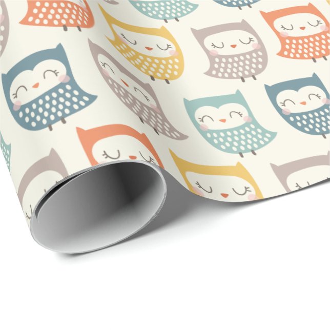 Cute Owls in muted fall colours on cream Wrapping Paper (Roll Corner)