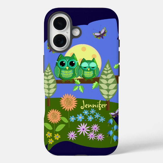 Cute Owls in Summer land & custom Name Case-Mate iPhone Case (Back)