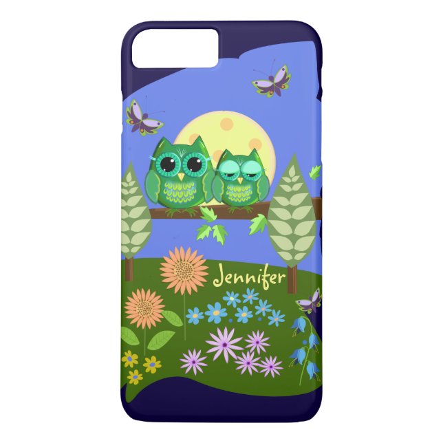 Cute Owls in Summer land & custom Name Case-Mate iPhone Case (Back)