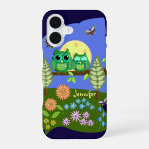 Cute Owls in Summer land & custom Name iPhone 16 Case