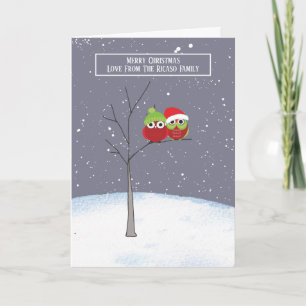 Cute Owls In Tree Christmas personalised Card