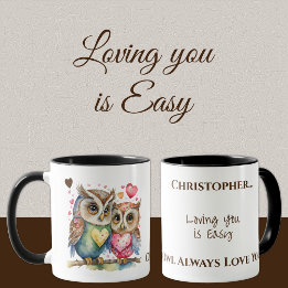 Cute owls loving you personalised name brown mug