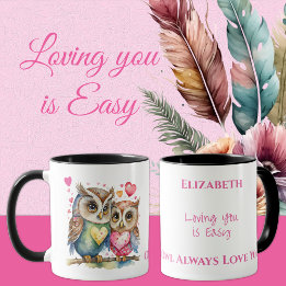 Cute owls loving you personalised name pink mug