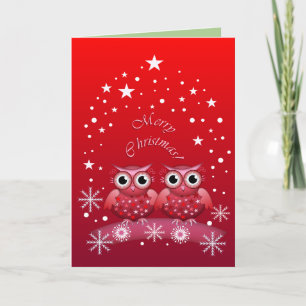 Cute Owls Merry Christmas text Card