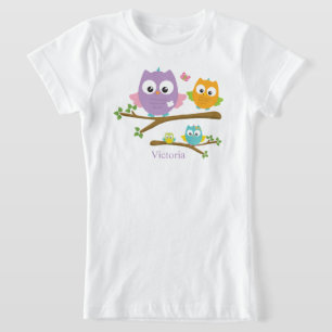 Cute Owls Name Girls Pink Purple Blue  T-Shirt