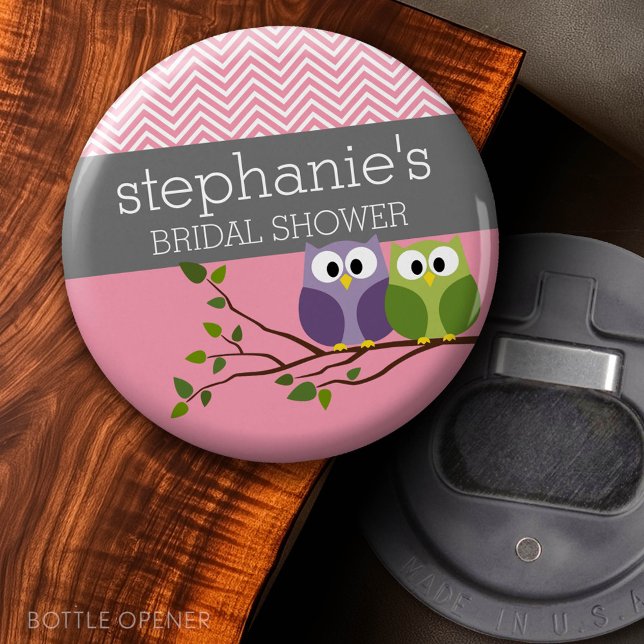Cute Owls on Branch Baby Girl Shower Pink Bottle Opener (Custom Bottle Opener)