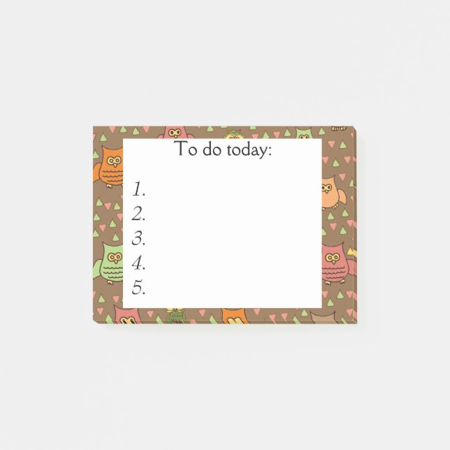 Cute Owls on Brown Post It Note (Front)