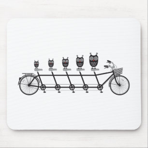 cute owls on tandem bicycle mouse mat
