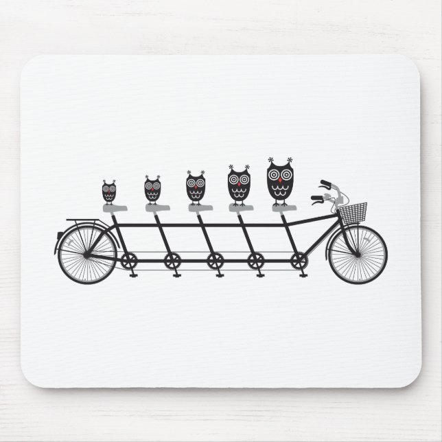 cute owls on tandem bicycle mouse mat (Front)