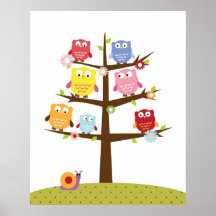 Cute owls on tree illustration